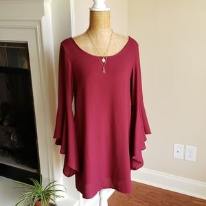 Sage | Flutter Bell Sleeve Red Dress